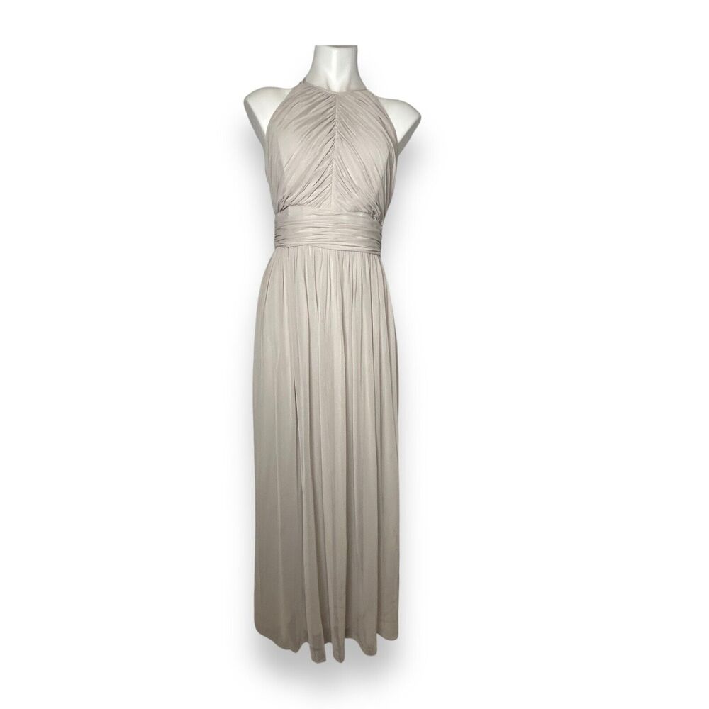Dessy Collection Dress Halter Maxi Gown Prom Shirred Chiffon Open Back 6 8